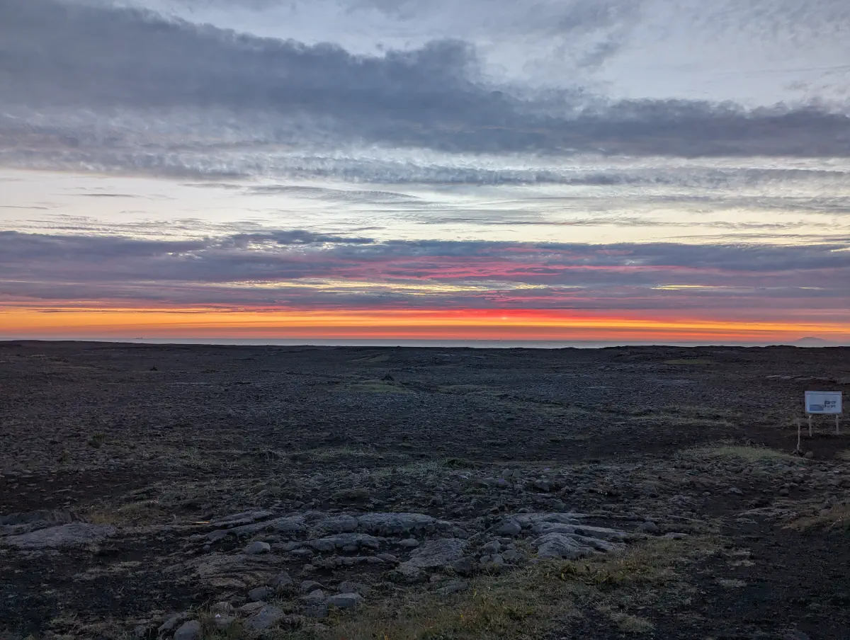 View from our van during our last evening in Iceland: shades of red from the Sun