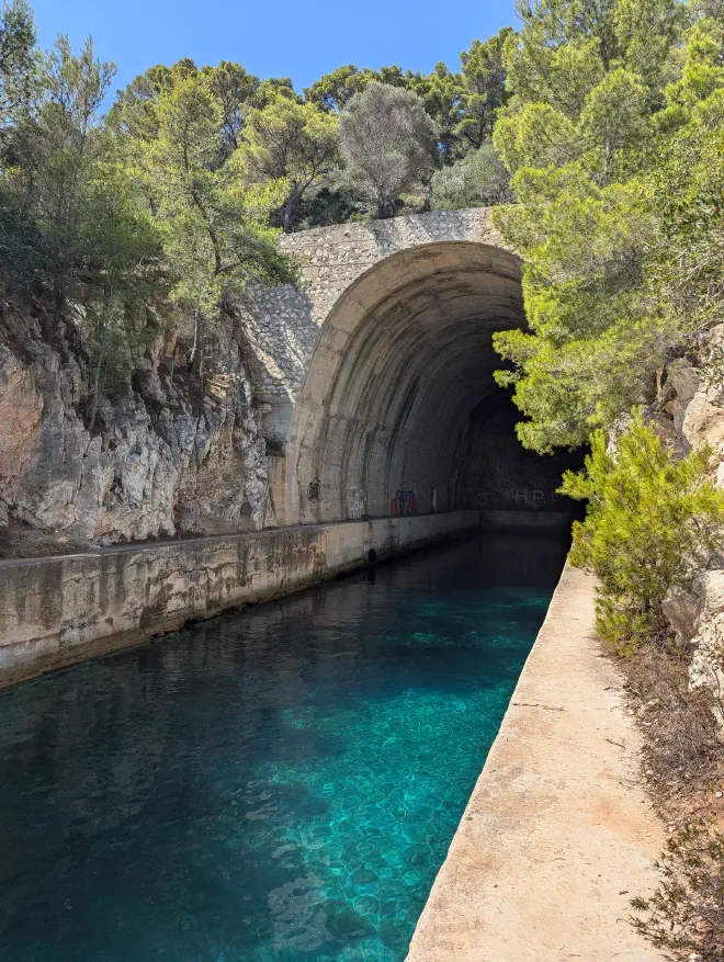 One of the tunnels used to hide a submarine